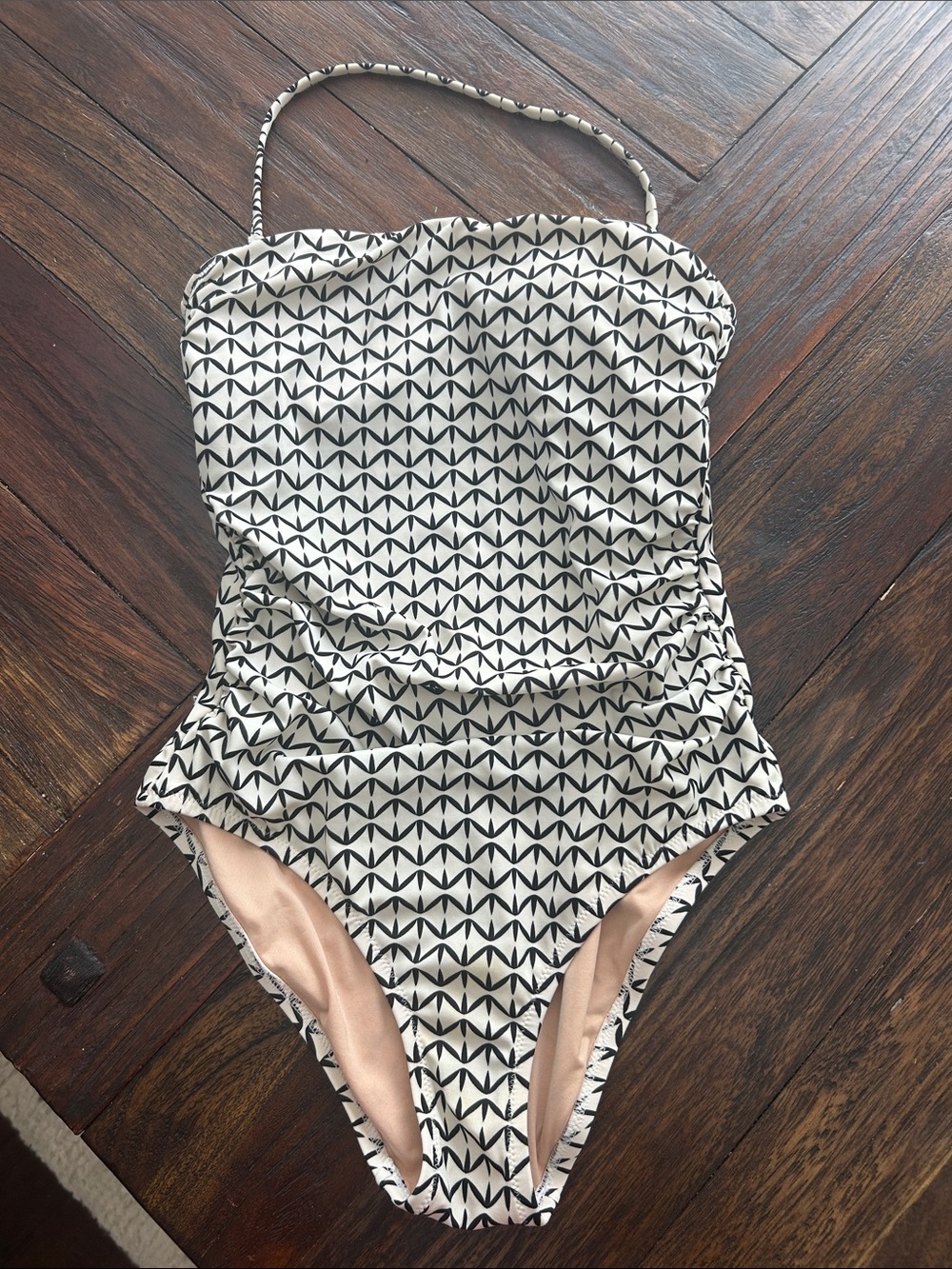 J. Crew Black & Cream Geometric Strapless One-Piece Swimsuit